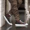 Men's white high top canvas shoes with inverted Some Jazz Schematic line art, additional right side angle