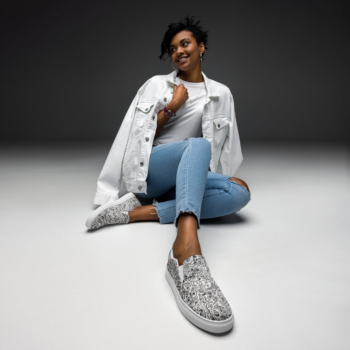 Women's "Dream Schematic #1" Slip-On Canvas Shoes by Brian Tohill — side detail