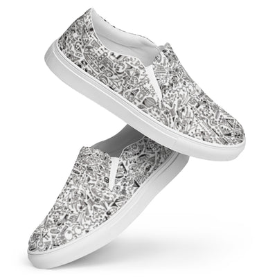 Women's "Dream Schematic #1" Slip-On Canvas Shoes by Brian Tohill — front view
